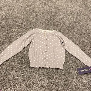 NWT Cherokee 5T girls, gray with white polkadot button up sweater/cardigan